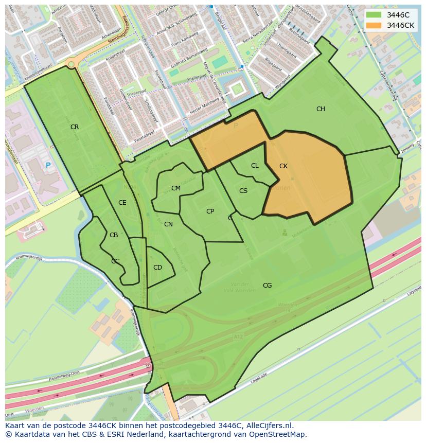 Afbeelding van het postcodegebied 3446 CK op de kaart.