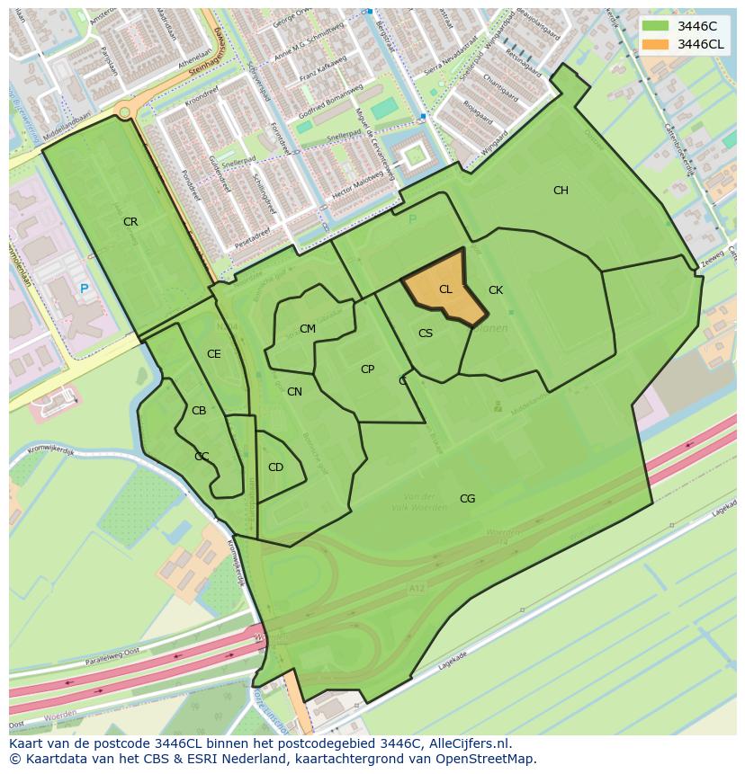 Afbeelding van het postcodegebied 3446 CL op de kaart.