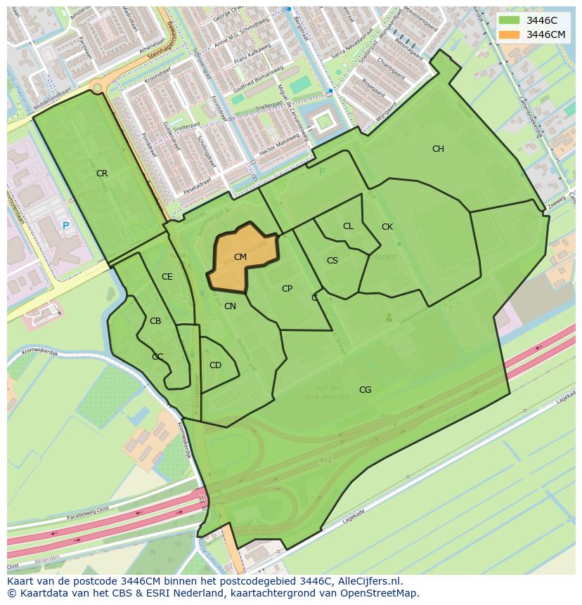 Afbeelding van het postcodegebied 3446 CM op de kaart.