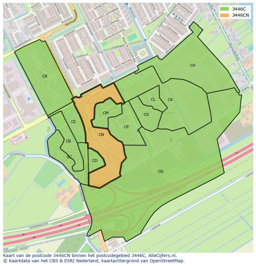 Afbeelding van het postcodegebied 3446 CN op de kaart.