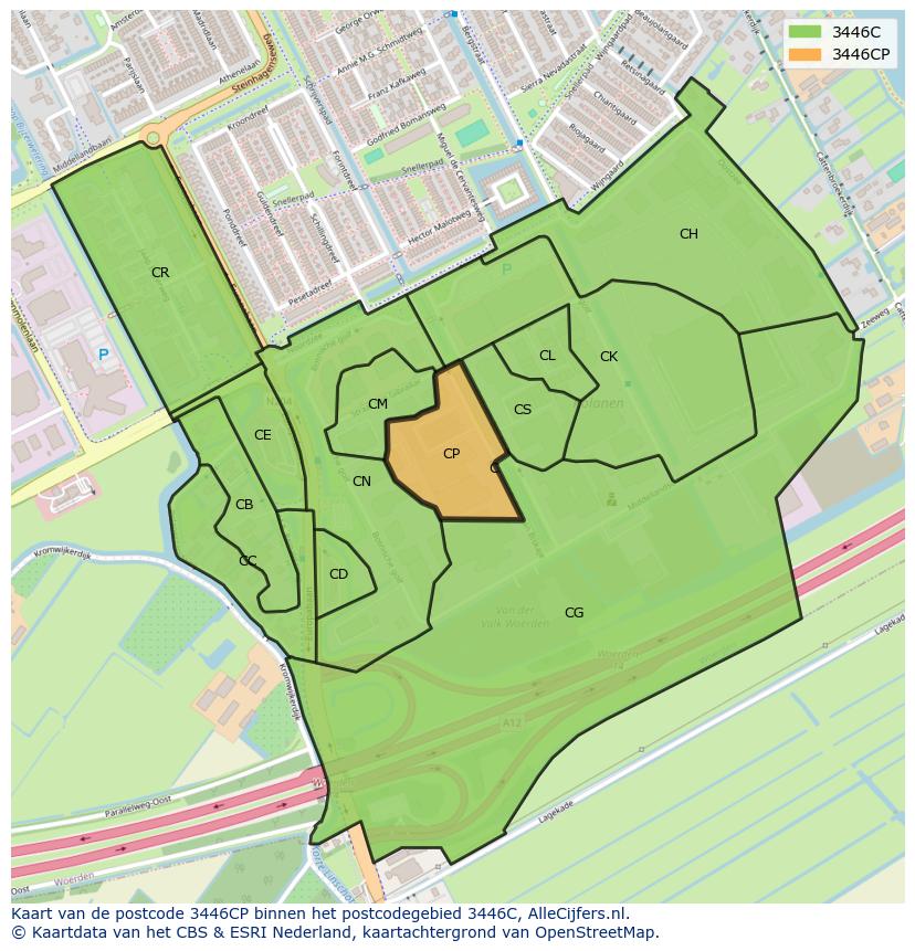 Afbeelding van het postcodegebied 3446 CP op de kaart.