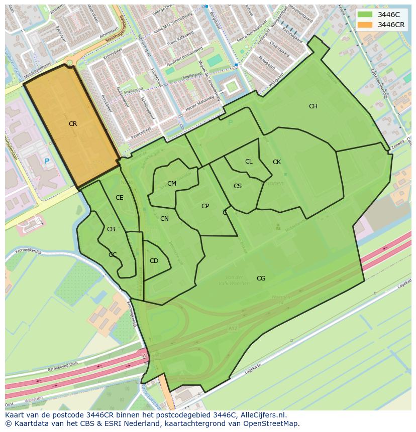 Afbeelding van het postcodegebied 3446 CR op de kaart.