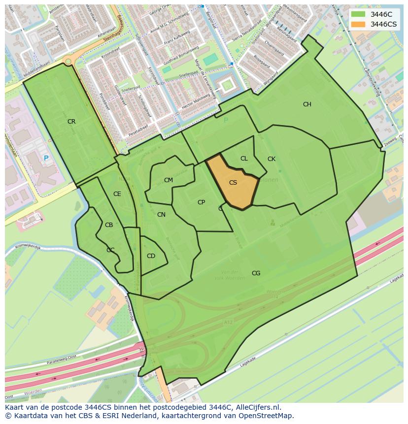 Afbeelding van het postcodegebied 3446 CS op de kaart.