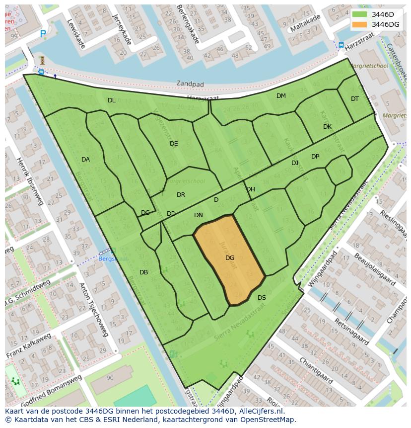 Afbeelding van het postcodegebied 3446 DG op de kaart.