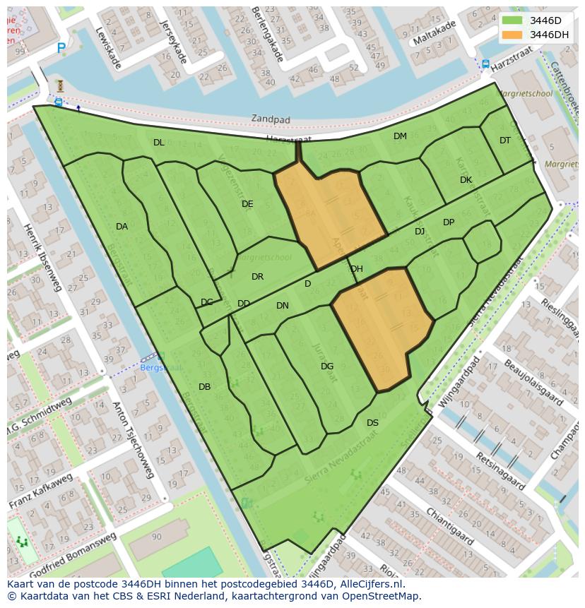 Afbeelding van het postcodegebied 3446 DH op de kaart.
