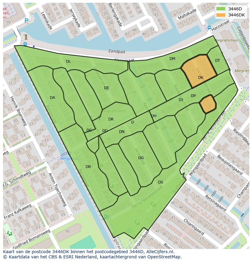 Afbeelding van het postcodegebied 3446 DK op de kaart.