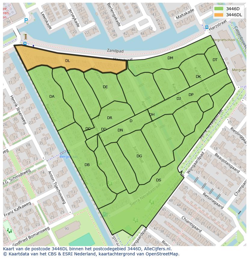Afbeelding van het postcodegebied 3446 DL op de kaart.
