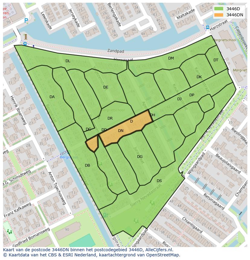 Afbeelding van het postcodegebied 3446 DN op de kaart.