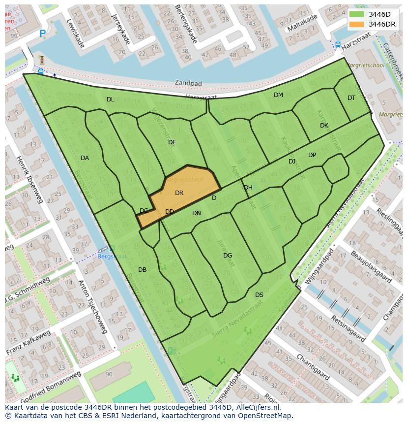 Afbeelding van het postcodegebied 3446 DR op de kaart.