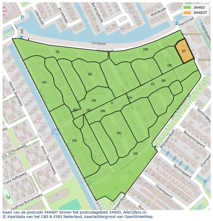 Afbeelding van het postcodegebied 3446 DT op de kaart.