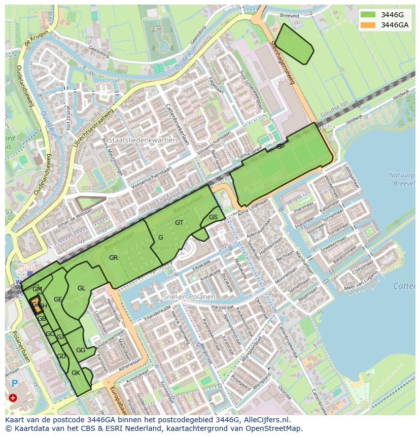 Afbeelding van het postcodegebied 3446 GA op de kaart.