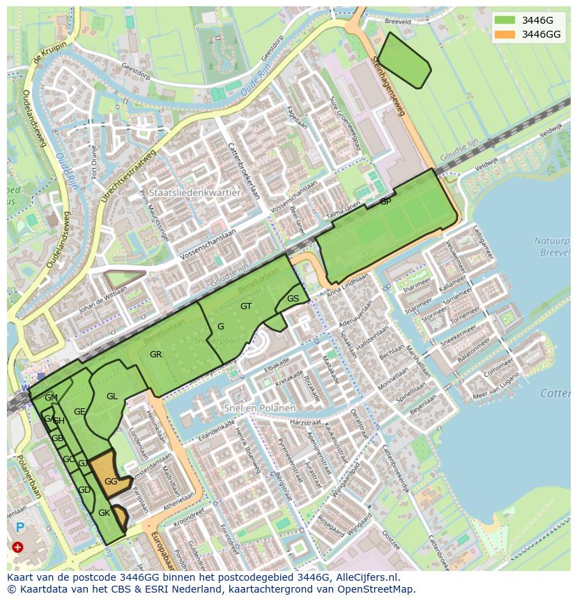 Afbeelding van het postcodegebied 3446 GG op de kaart.
