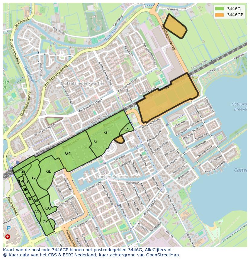 Afbeelding van het postcodegebied 3446 GP op de kaart.
