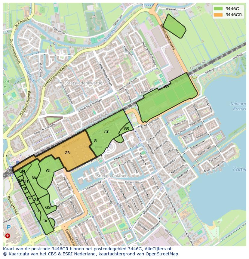 Afbeelding van het postcodegebied 3446 GR op de kaart.