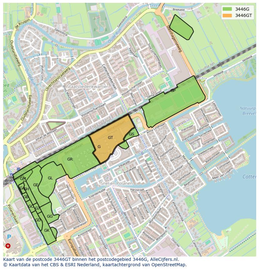 Afbeelding van het postcodegebied 3446 GT op de kaart.