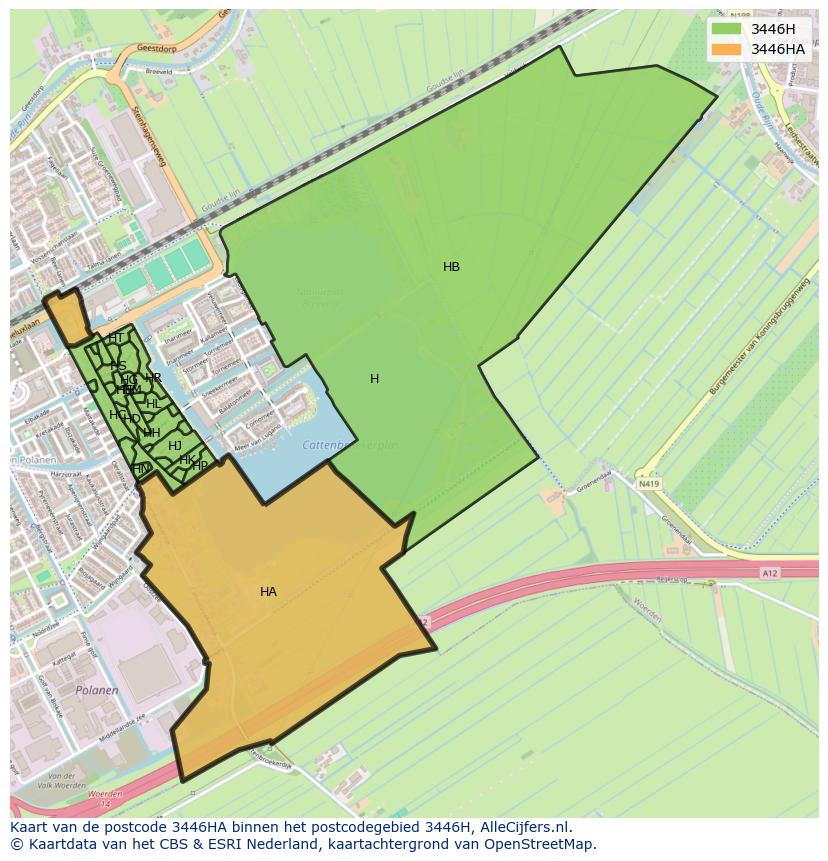 Afbeelding van het postcodegebied 3446 HA op de kaart.