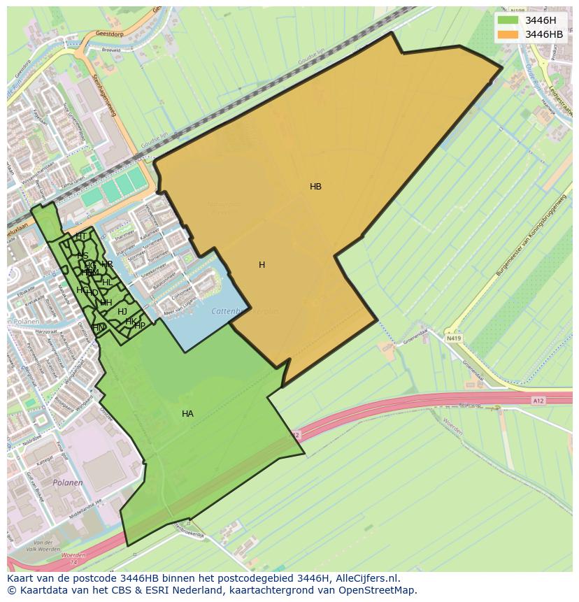 Afbeelding van het postcodegebied 3446 HB op de kaart.