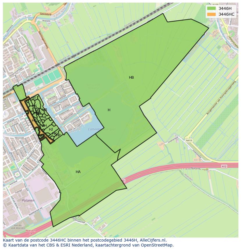 Afbeelding van het postcodegebied 3446 HC op de kaart.