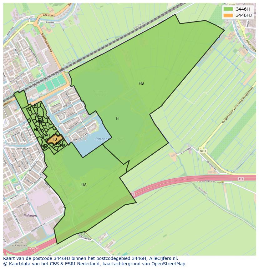 Afbeelding van het postcodegebied 3446 HJ op de kaart.