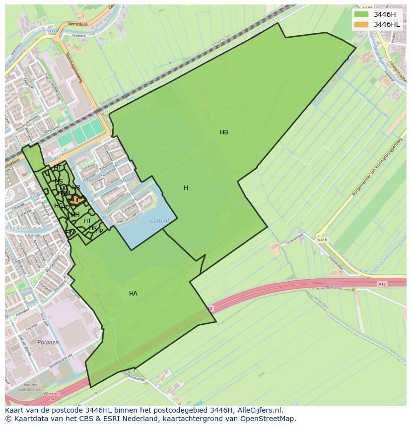 Afbeelding van het postcodegebied 3446 HL op de kaart.