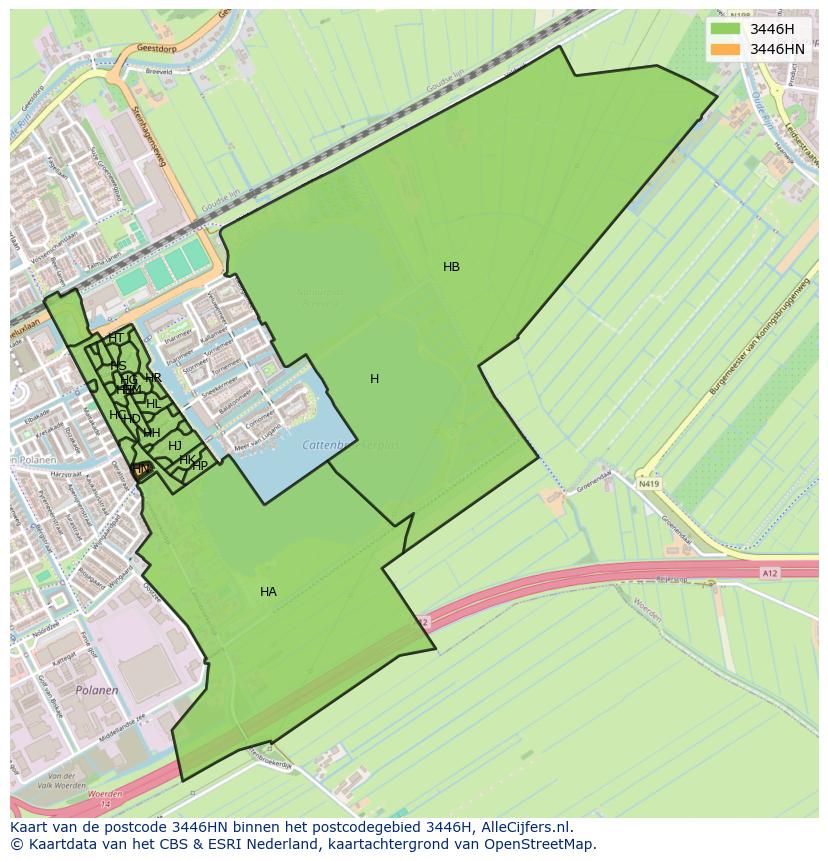 Afbeelding van het postcodegebied 3446 HN op de kaart.