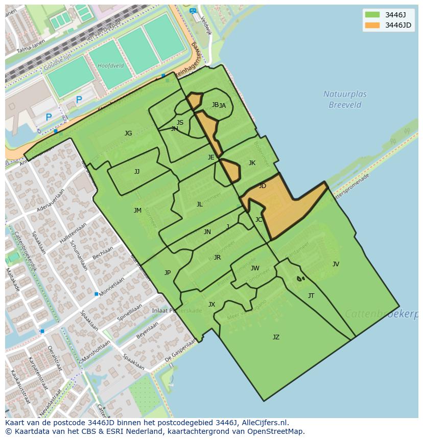 Afbeelding van het postcodegebied 3446 JD op de kaart.