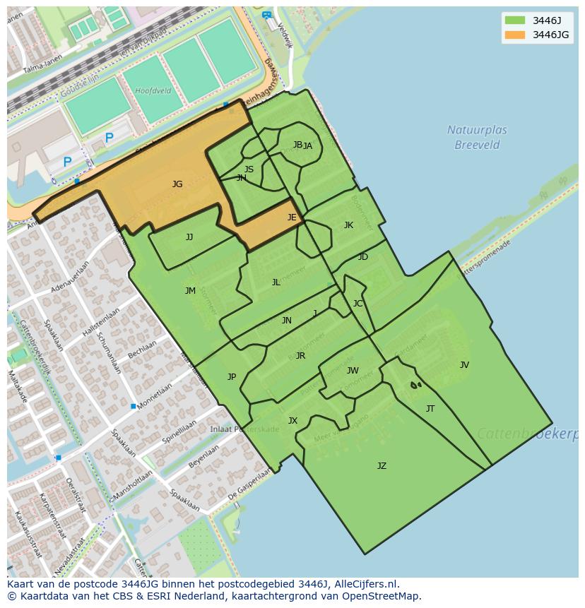 Afbeelding van het postcodegebied 3446 JG op de kaart.