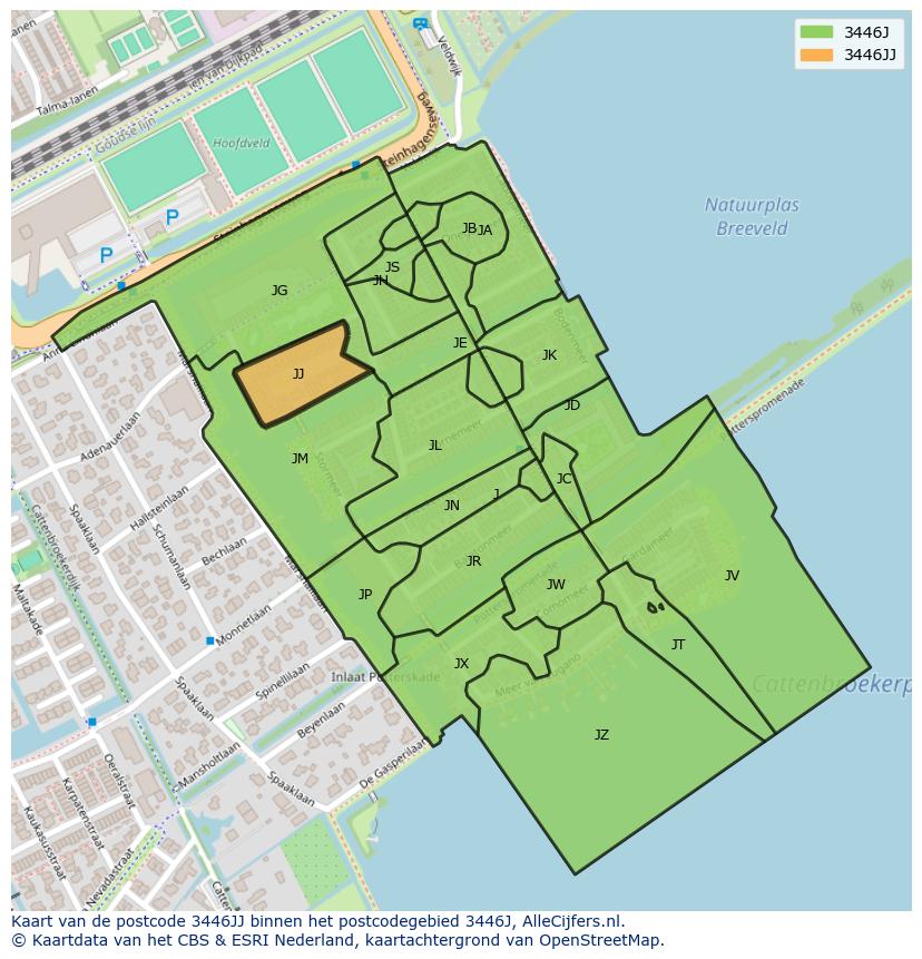Afbeelding van het postcodegebied 3446 JJ op de kaart.