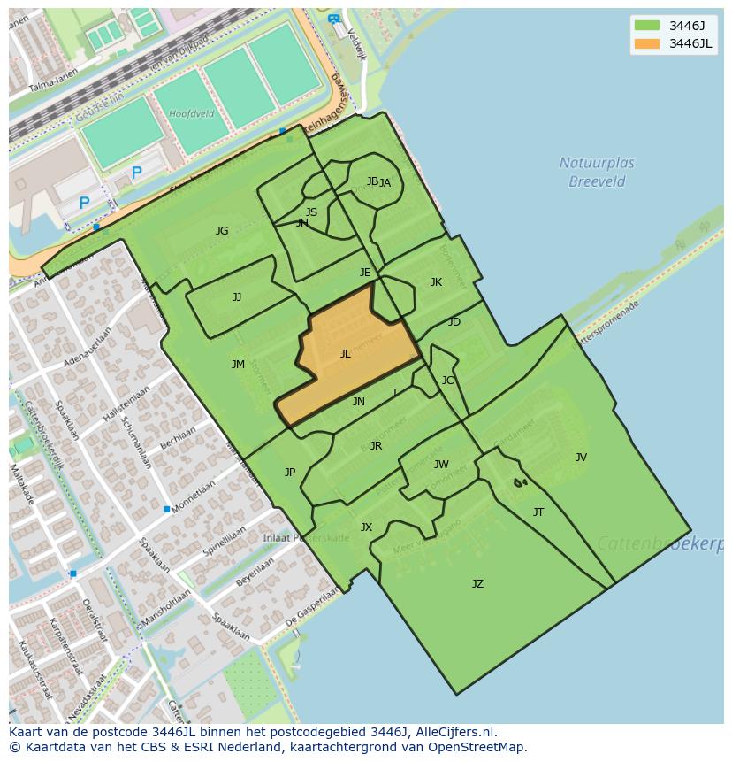 Afbeelding van het postcodegebied 3446 JL op de kaart.