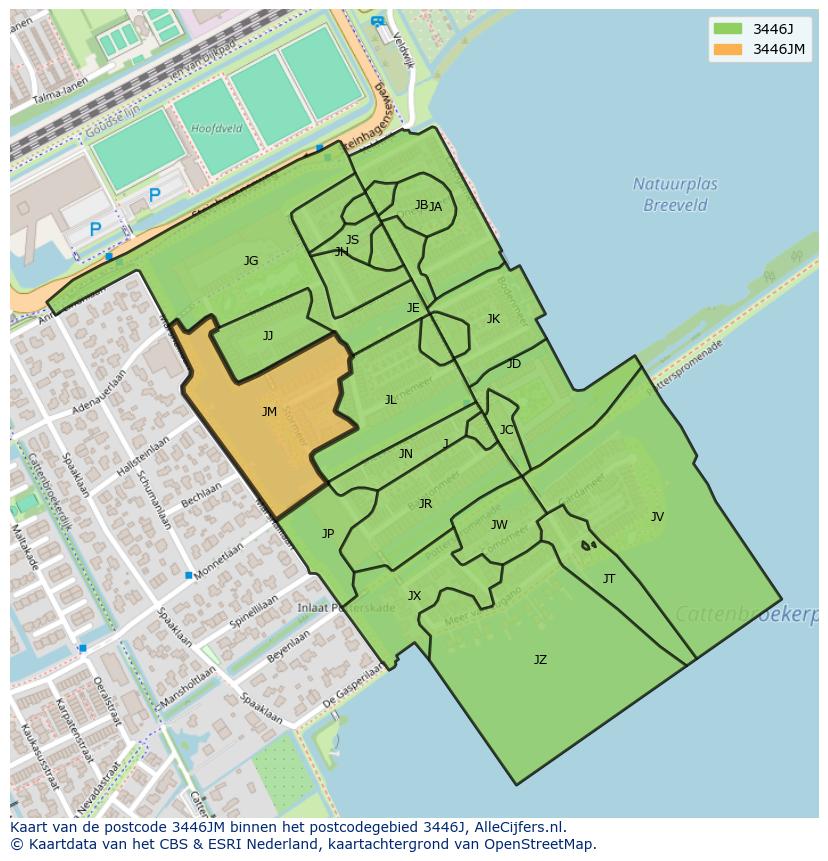 Afbeelding van het postcodegebied 3446 JM op de kaart.