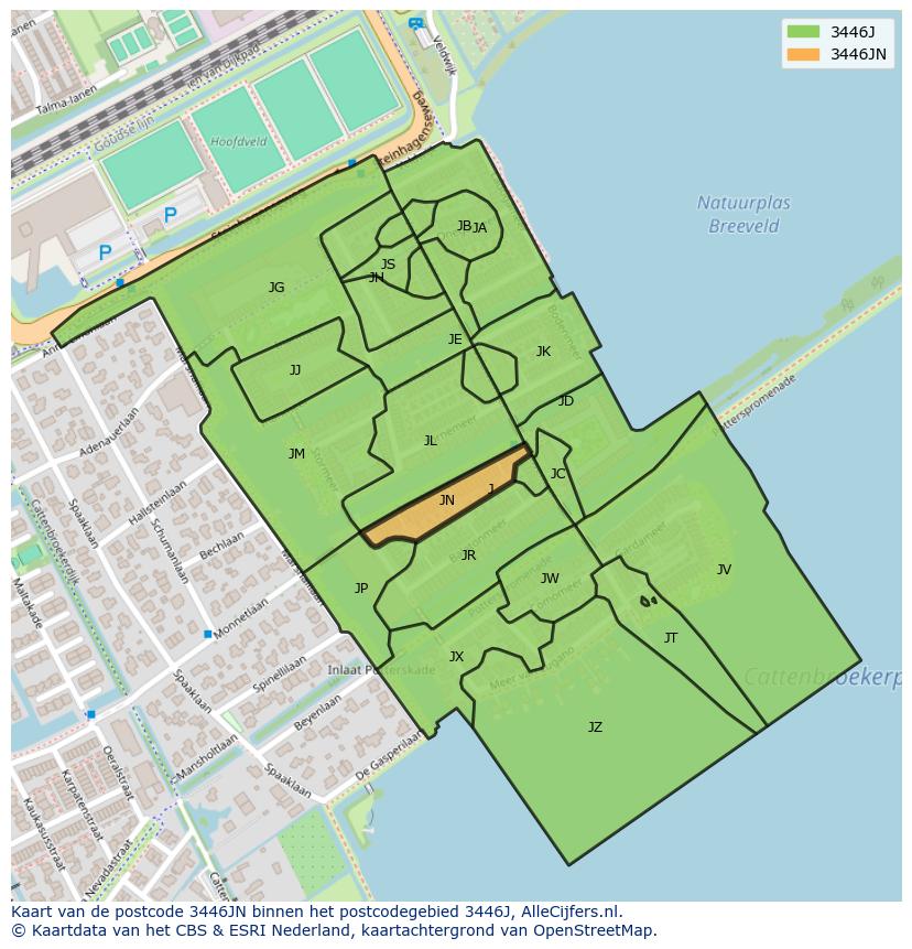 Afbeelding van het postcodegebied 3446 JN op de kaart.