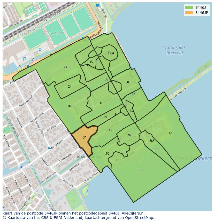Afbeelding van het postcodegebied 3446 JP op de kaart.