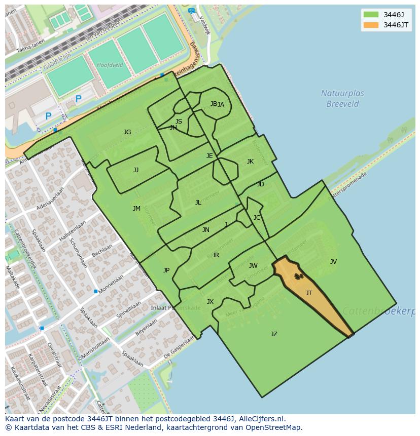 Afbeelding van het postcodegebied 3446 JT op de kaart.