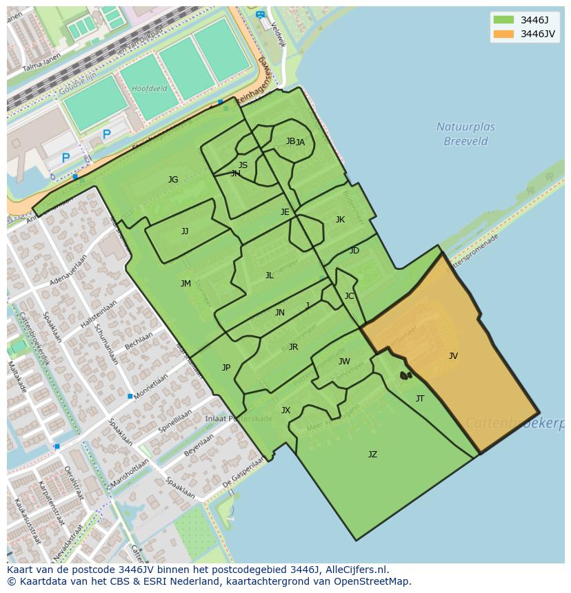 Afbeelding van het postcodegebied 3446 JV op de kaart.