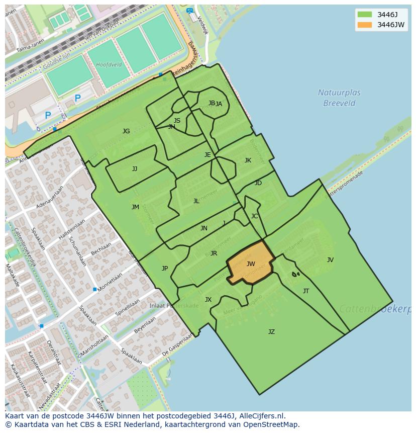 Afbeelding van het postcodegebied 3446 JW op de kaart.
