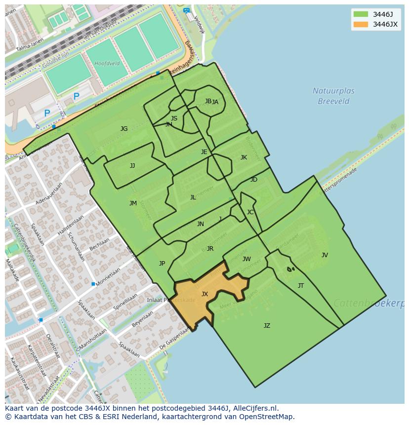 Afbeelding van het postcodegebied 3446 JX op de kaart.