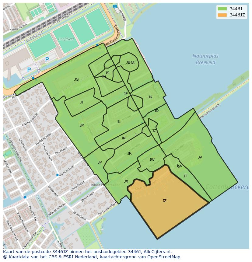 Afbeelding van het postcodegebied 3446 JZ op de kaart.