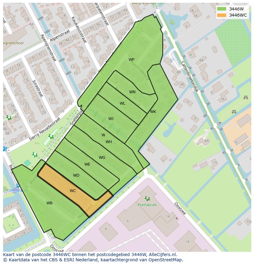 Afbeelding van het postcodegebied 3446 WC op de kaart.