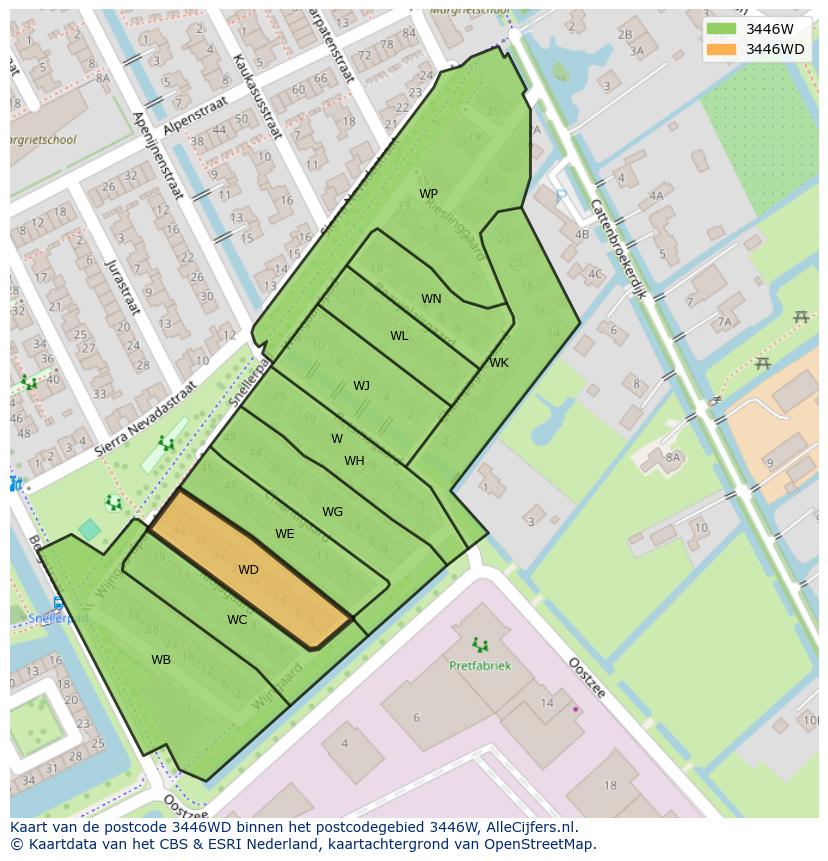 Afbeelding van het postcodegebied 3446 WD op de kaart.