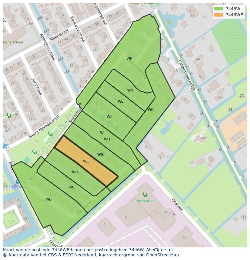Afbeelding van het postcodegebied 3446 WE op de kaart.