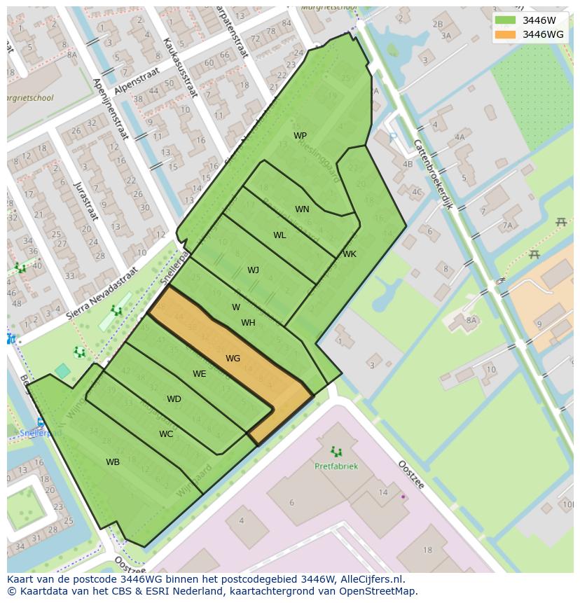 Afbeelding van het postcodegebied 3446 WG op de kaart.