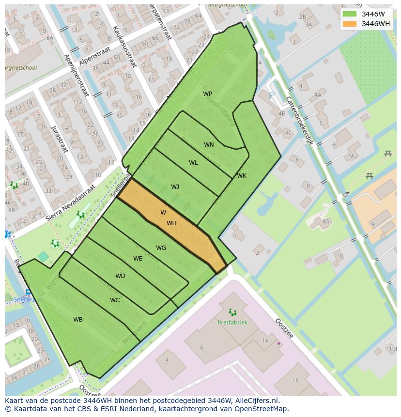 Afbeelding van het postcodegebied 3446 WH op de kaart.
