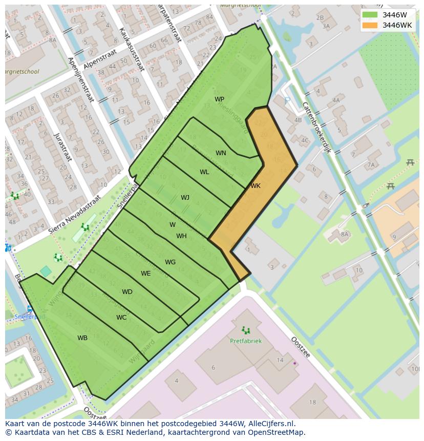 Afbeelding van het postcodegebied 3446 WK op de kaart.