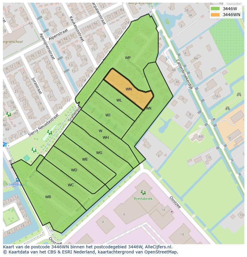 Afbeelding van het postcodegebied 3446 WN op de kaart.