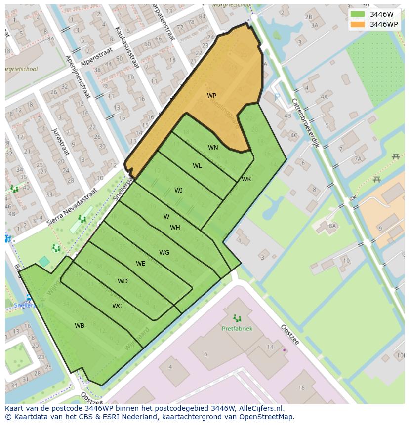 Afbeelding van het postcodegebied 3446 WP op de kaart.