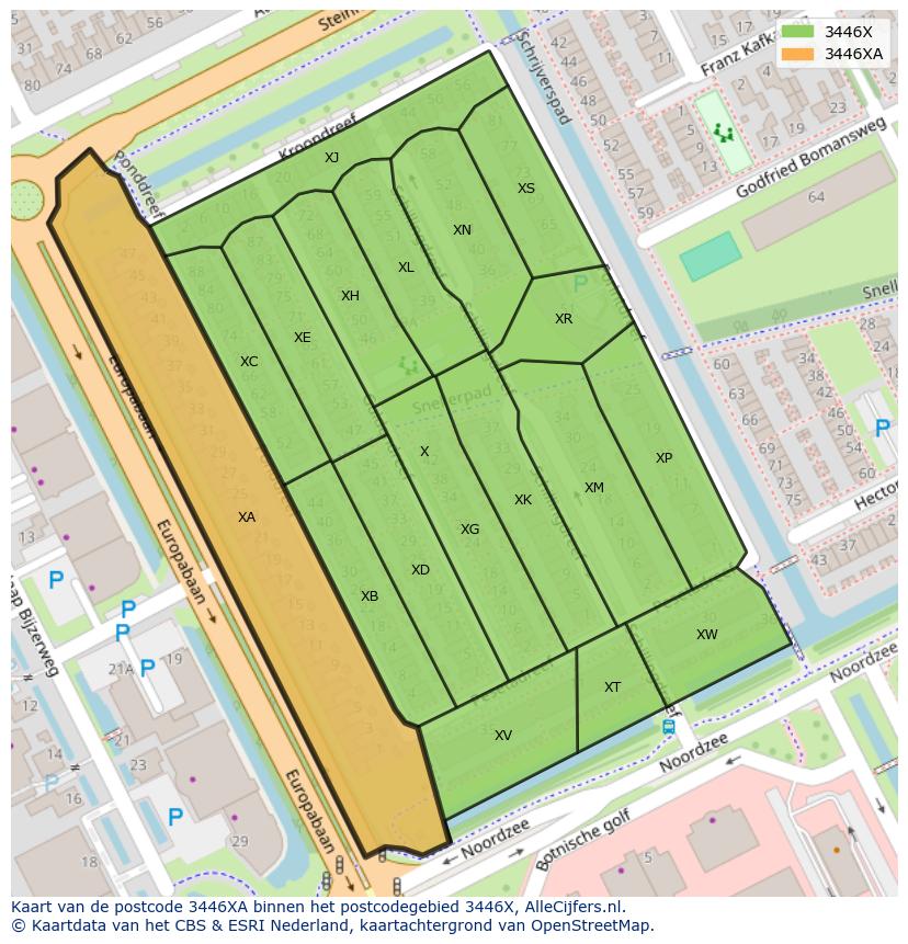 Afbeelding van het postcodegebied 3446 XA op de kaart.