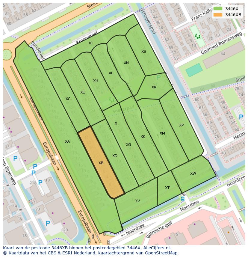 Afbeelding van het postcodegebied 3446 XB op de kaart.