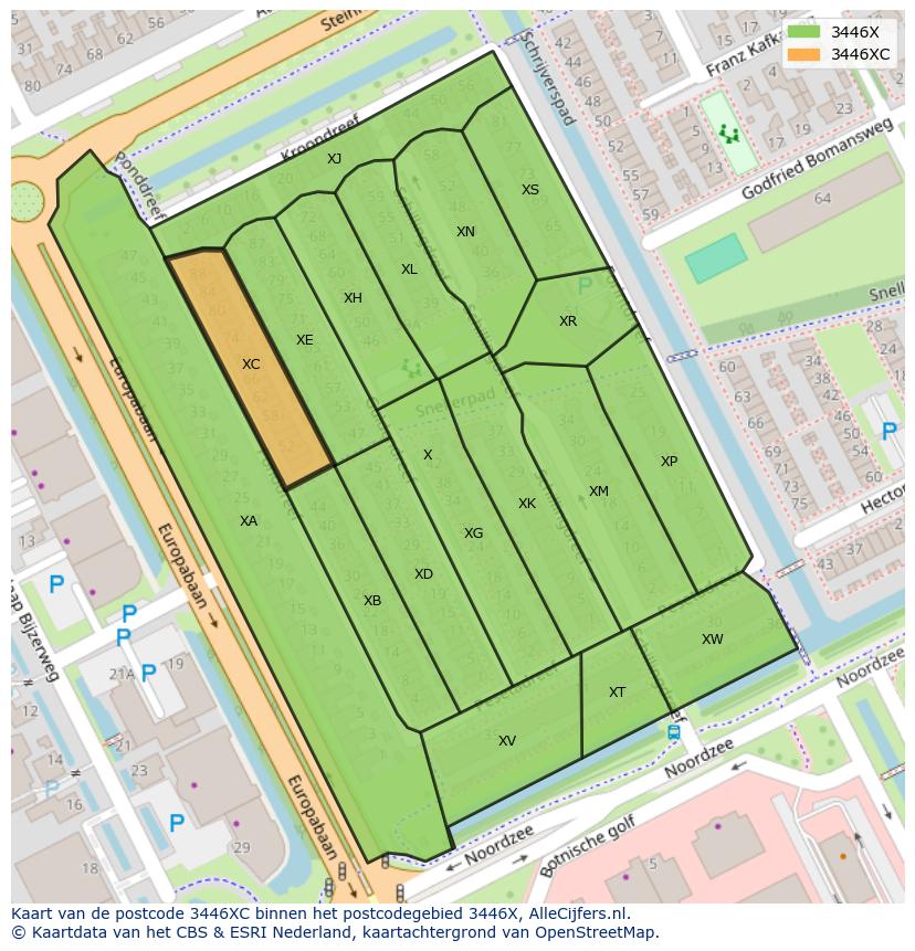 Afbeelding van het postcodegebied 3446 XC op de kaart.