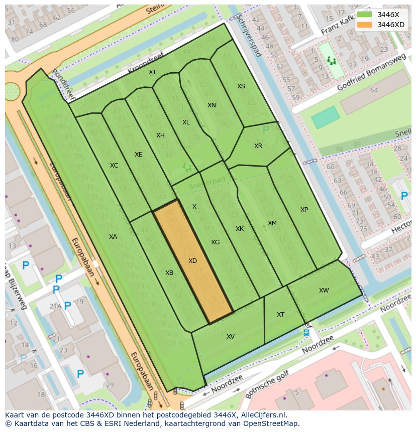 Afbeelding van het postcodegebied 3446 XD op de kaart.
