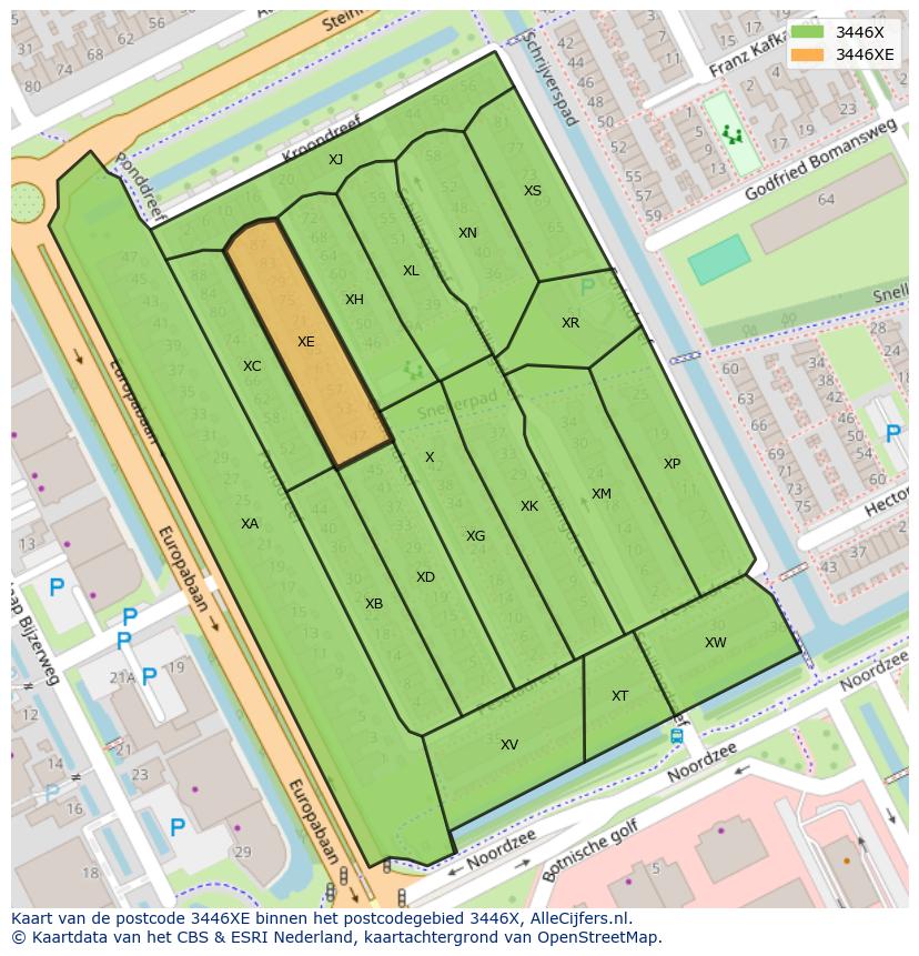 Afbeelding van het postcodegebied 3446 XE op de kaart.